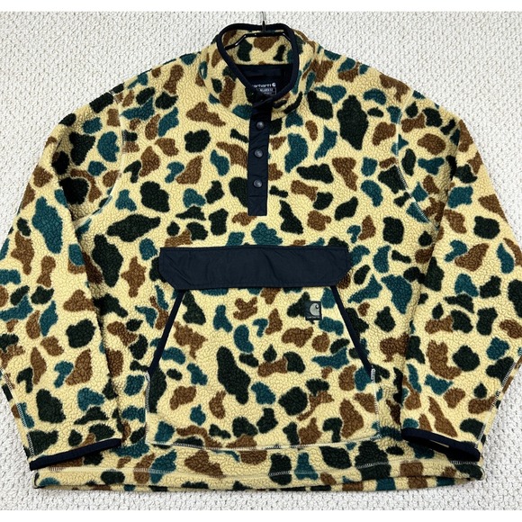 Carhartt Other - Carhartt 1/4 Snap Jacket Mens 2XL Duck Camo Relaxed Fit Sherpa Fleece Pullover